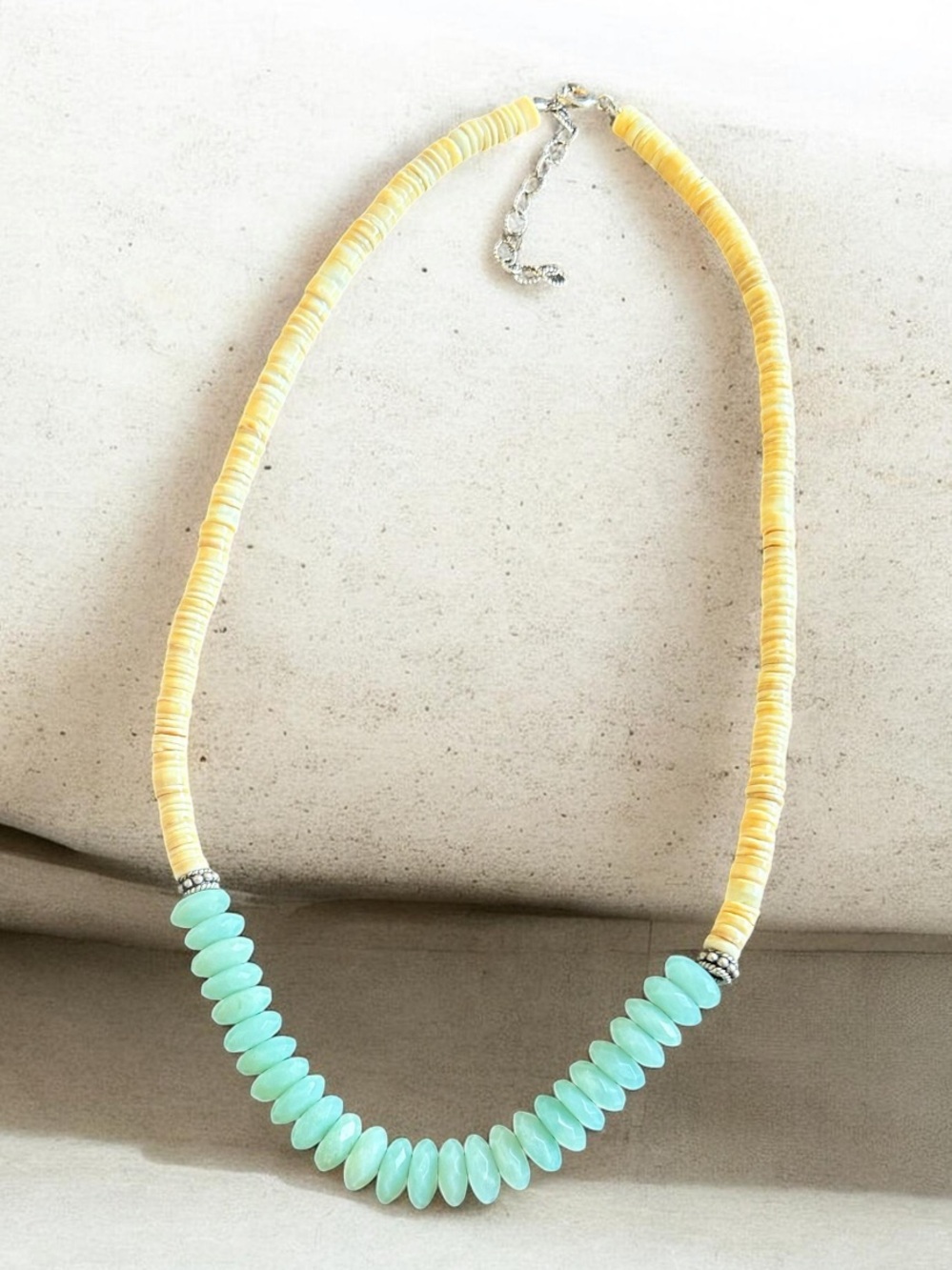 Vintage Sterling Silver Heishi Shell and Amazonite Necklace